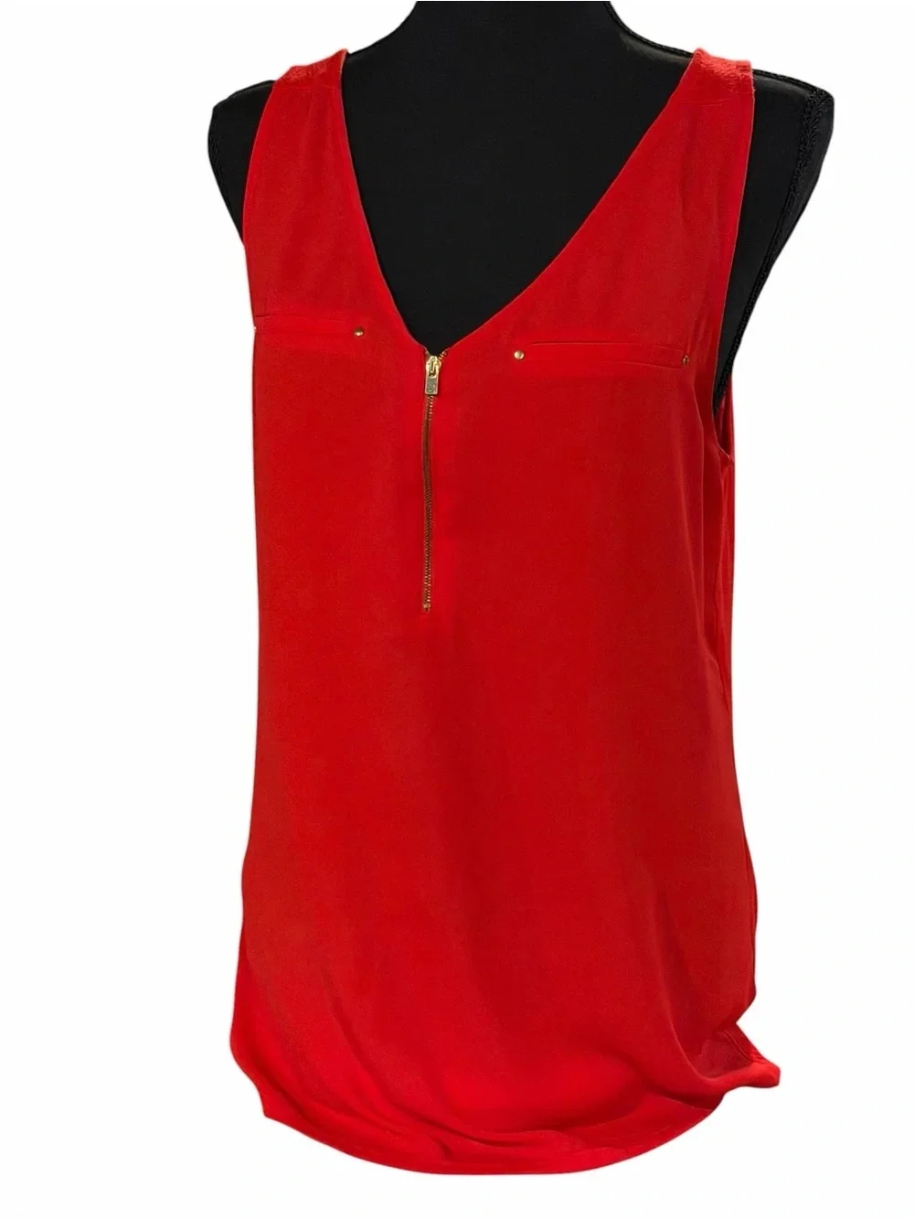 Michael Kors Red V Neck Zip Front Tank Top Women Large
